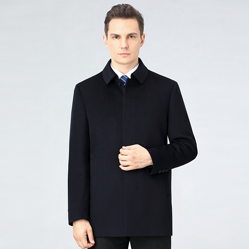 High-End Designer Goose down Lining Cashmere Coat, Light Luxury Brand Men's Clothing, Middle-Aged Business Casual Wool Warm Jacket