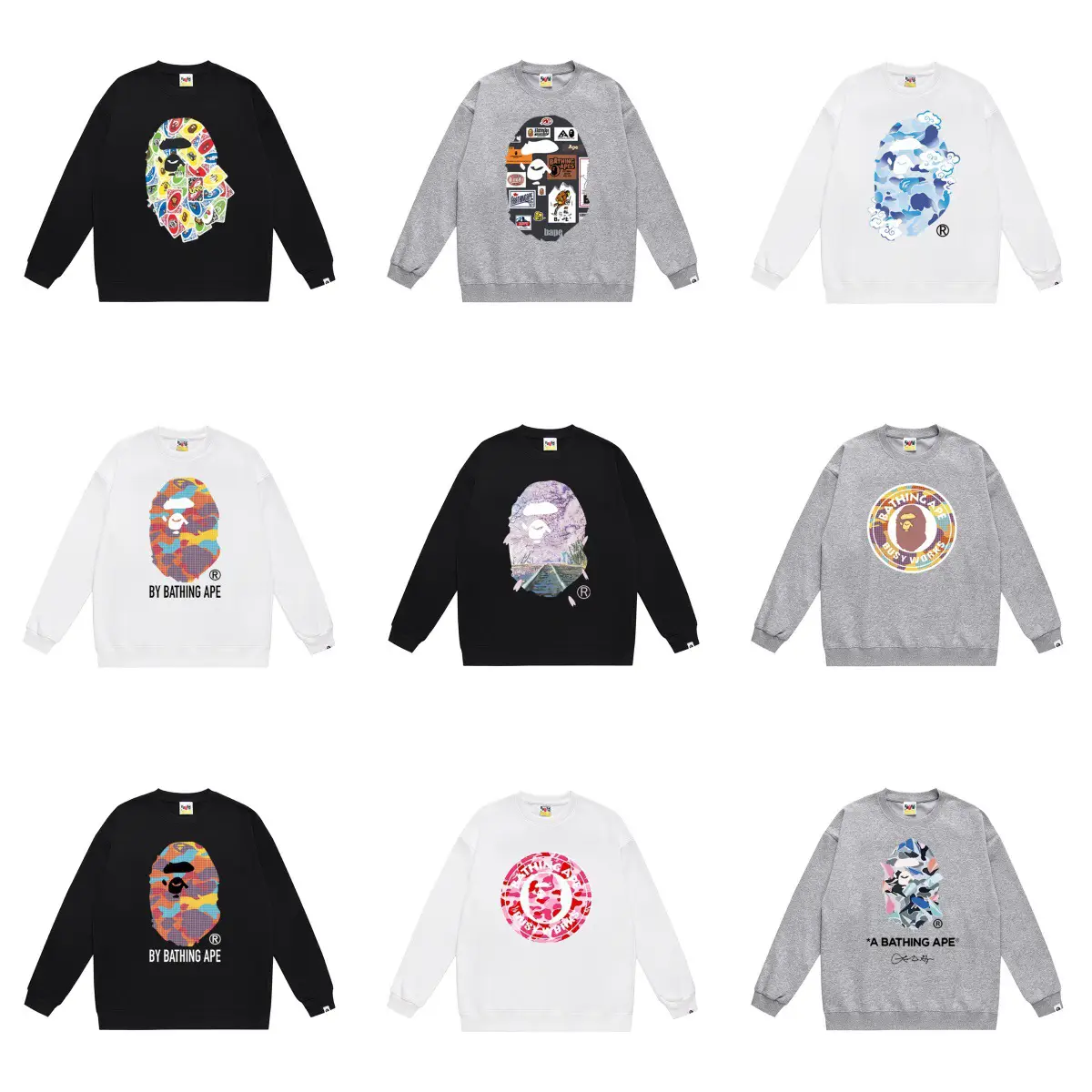 Foreign Trade Cross-Border Ape E Wholesale Sweatshirt for Men and Women in Autumn and Winter Ape Head Printed Loose Round Neck Pullover Fleece-Lined Top