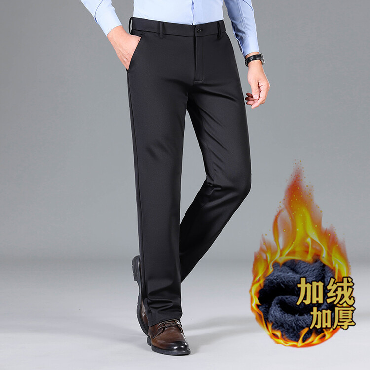 fleece-lined Stretch Men's Western Pants Autumn and Winter Thick Straight Loose Business Pants High Waist Stretch Business Pants