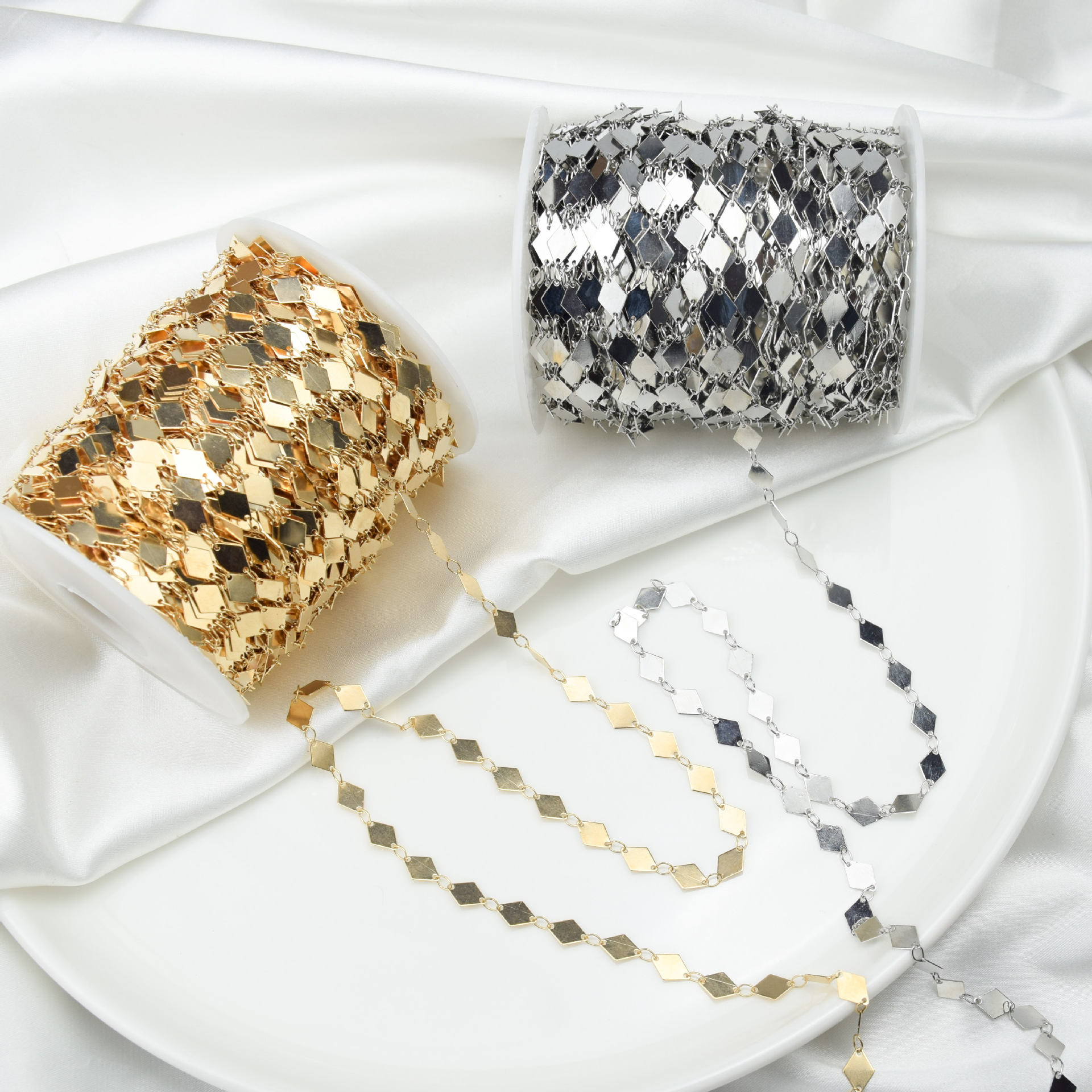 diy jewelry chain copper color gold flash diamond-shaped chain necklace hairpin tassel chain bridal headdress material