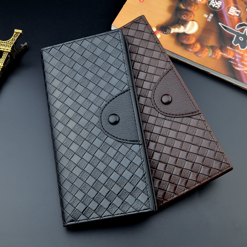 New Men's Wallet Men's Long Wallet Men's Retro Woven Pattern Large Capacity Multi-Card Holder Fashion Wallet Suit Bag