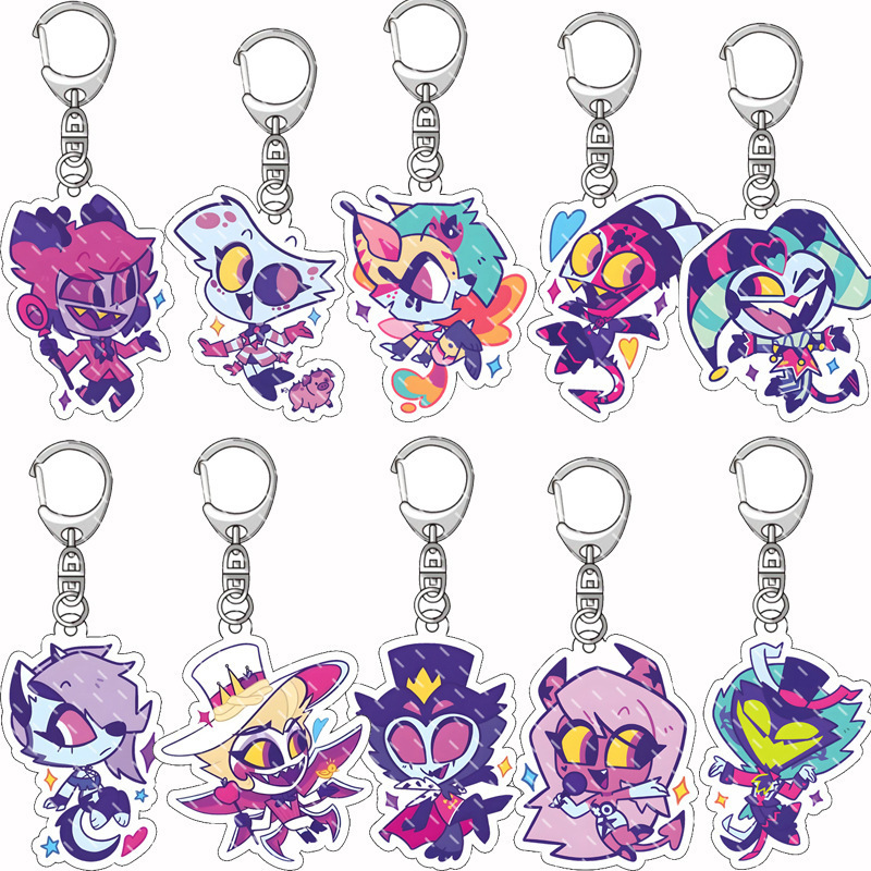 Anime Hell Inn Acrylic Keychain: Extremely Evil Boss Vicky Alastor Angel Q Version Pendant