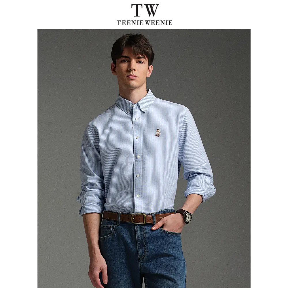 Teenieweenie Bear Men's Casual Fashion Stripes Shirt Men's Spring Concise Commuter Long Sleeve Men's Shirt