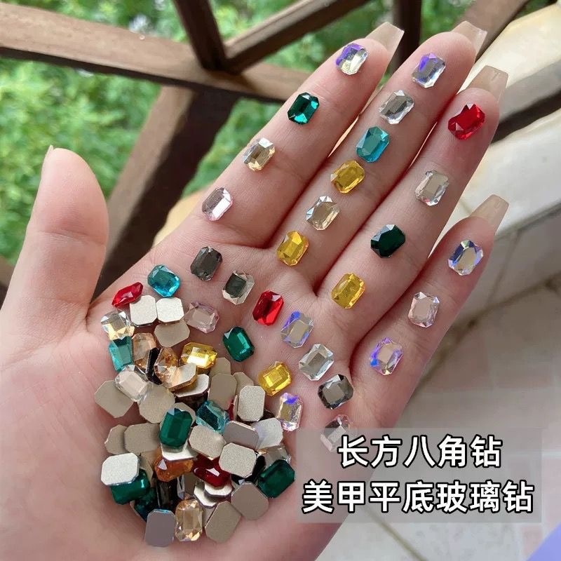 Rectangular Octagonal Nail Art Rhinestones Trendy Super Shiny Flat-Bottomed Irregular Rhinestones Colorful Mixed Rectangular Mahjong Nail Art Accessories Rhinestones