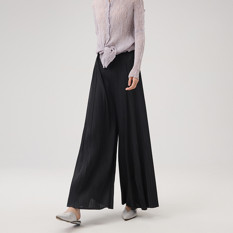 Custom Straight-Leg Pants 2025 Summer New Lightweight Breathable Fashion Pleated Casual Loose Versatile Wide-Leg Pants for Women
