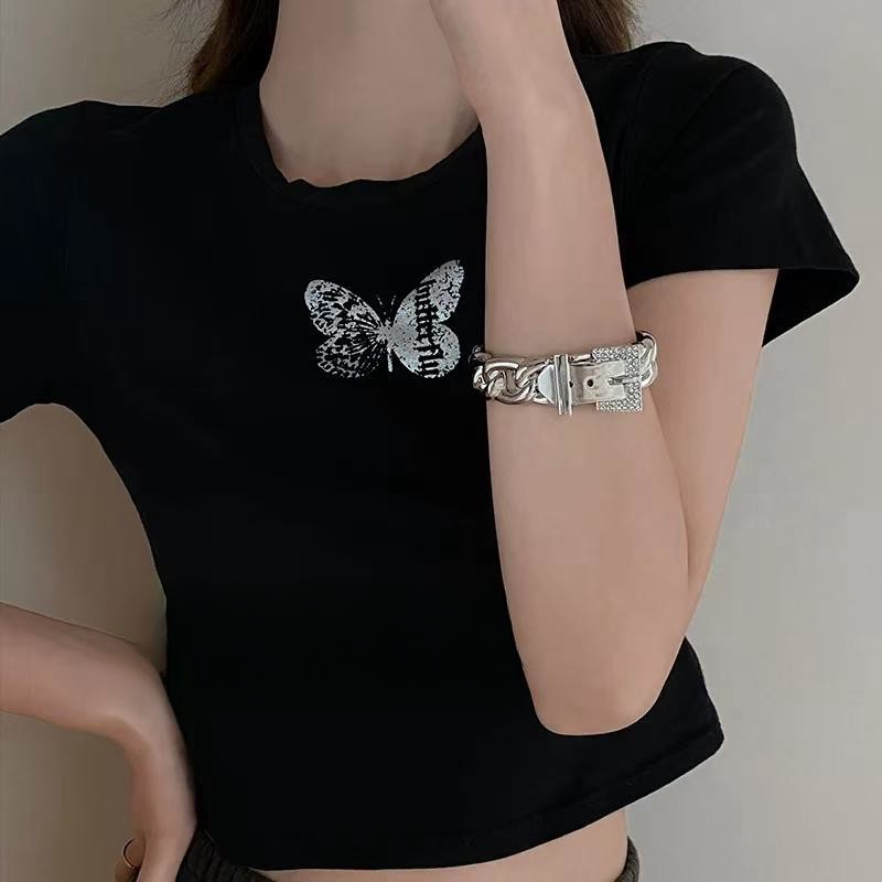 Light Luxury European and American Style Metal Thick Chain Zircon Bracelet Women's Personalized Trendy Bracelet High-end Fashionable Heavy Industry Bracelet