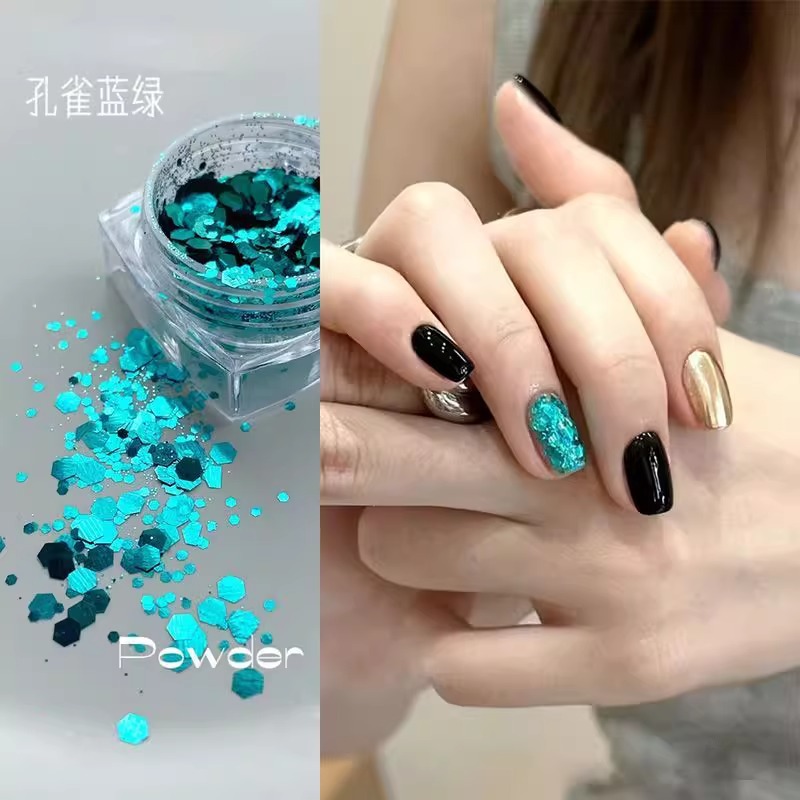 Korean Sequin Peacock Blue Sequin Nail Art Accessories Internet Celebrity Hot Style Beautiful Hexagonal Mermaid Blue Nail Art Accessories