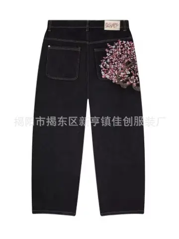 European and American Cross-Border Direct Sales Popular Washed Distressed Ripped Design Jeans Japanese High Street Casual Loose Trousers
