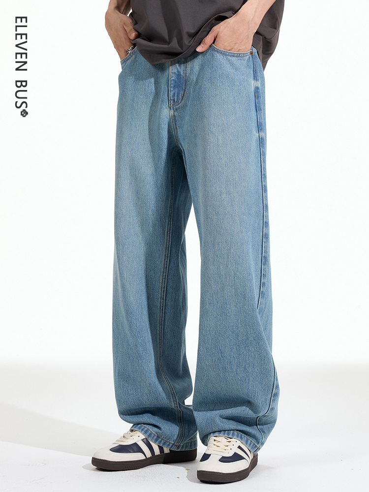 2026 Spring New Trendy Brand Loose American High Street Straight Wide-Leg Denim Pants High-Quality Men's Jeans