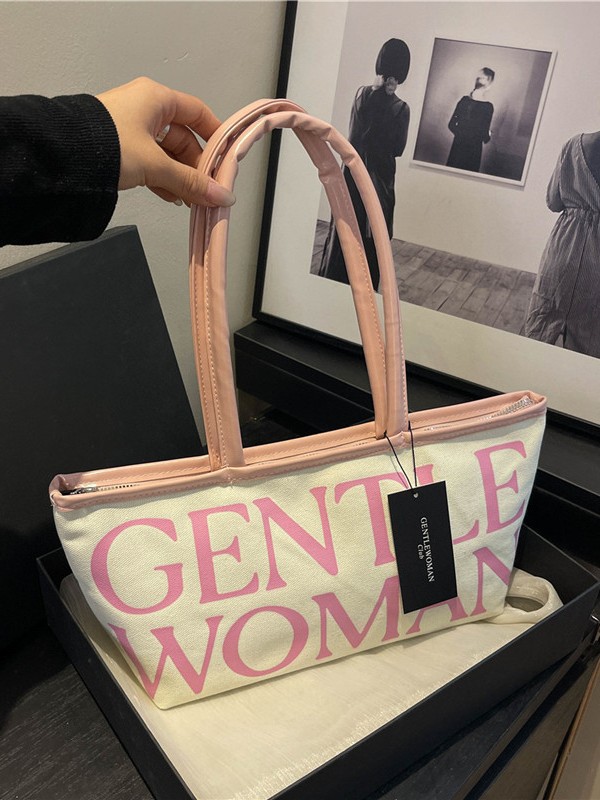 GentleWoman fashion letters contrast canvas bag 2025 new vegetable basket all-match mommy shoulder bag