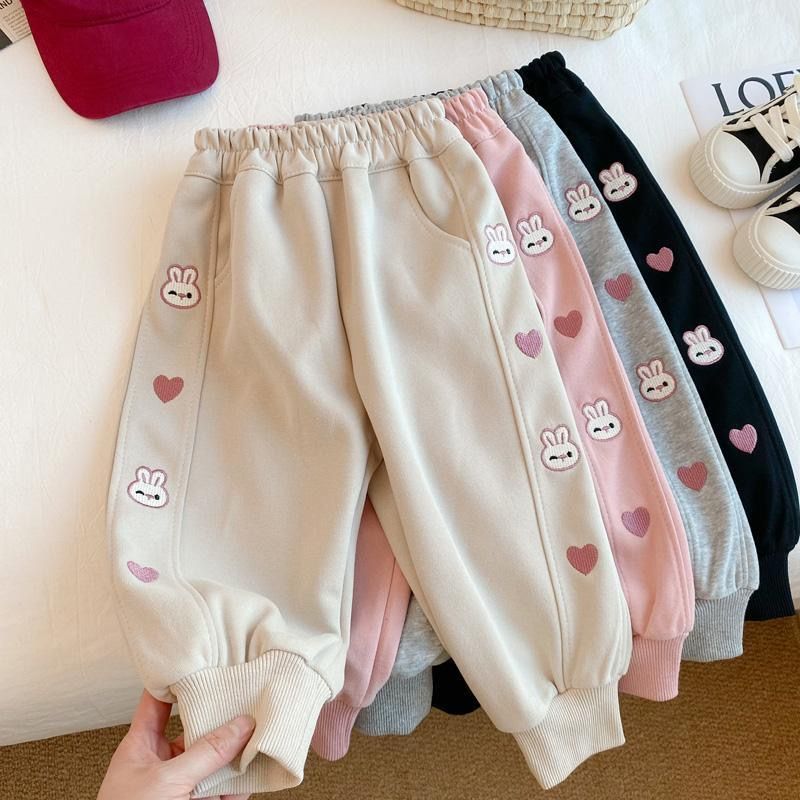 Autumn and Winter Men's and Women's Children's Wear Casual Pants Baby's Western Style Children's Personality Trendy Brand Cartoon Love Thickened One-piece Velvet Sweatpants