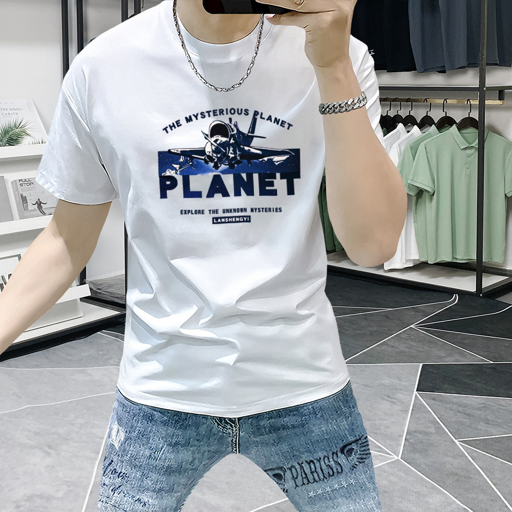 Lanshengyi Summer Men's T-Shirt Short-Sleeved New Ins Fashion Printed Round Neck Half-Sleeved Casual Versatile Slim Top