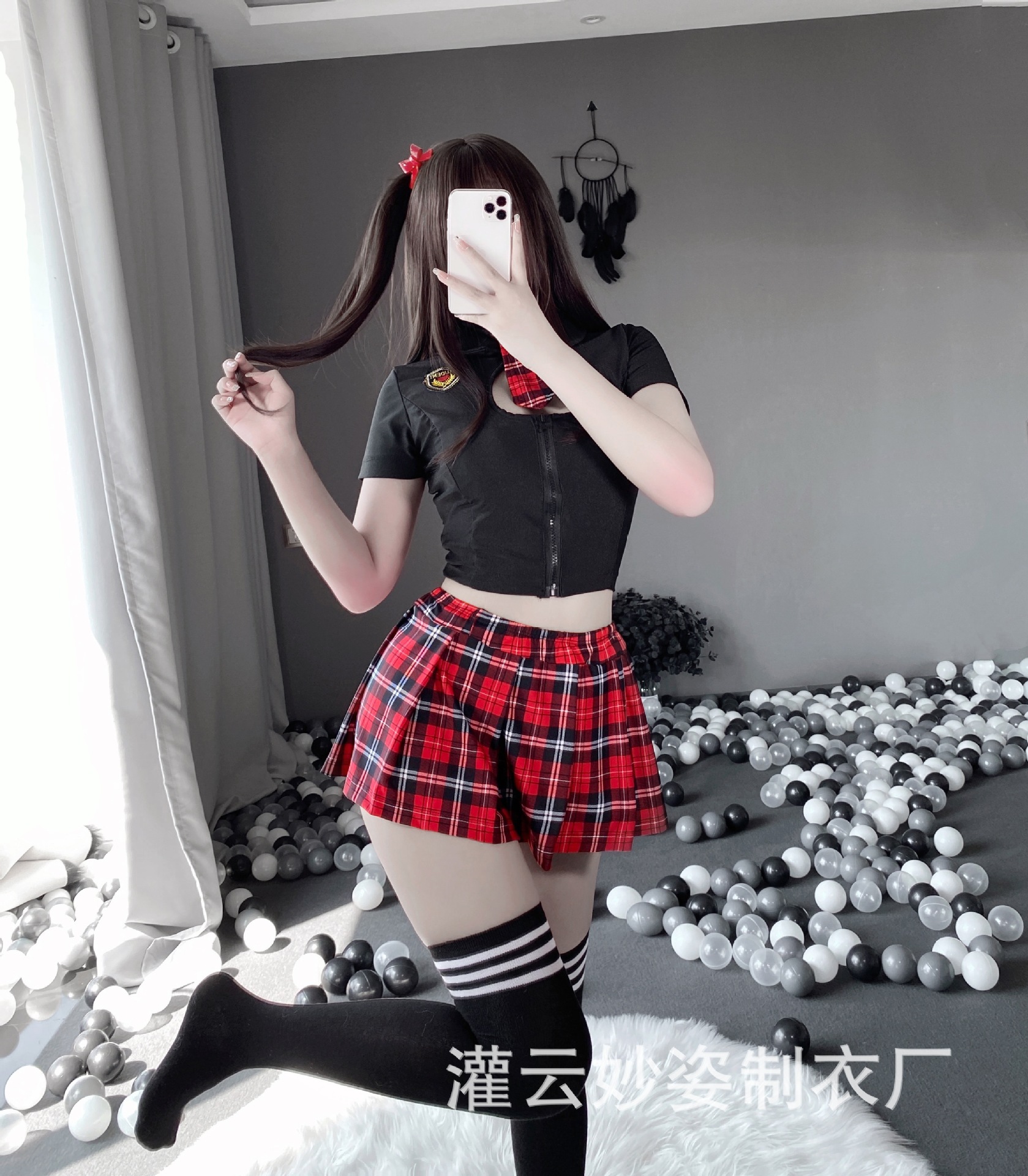 Sansheng Yin Cross-Border Sexy Intimates Sexy Campus Milk Silk Student Wear Jk Plaid One Piece Drop Shipping 8016