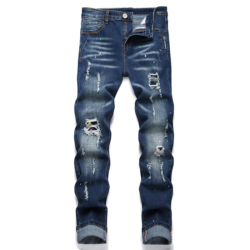 2024 New in stock Men's Denim Trousers Autumn Trendy All-match Stretch Slim-fit Leg Casual Denim Trousers for Men
