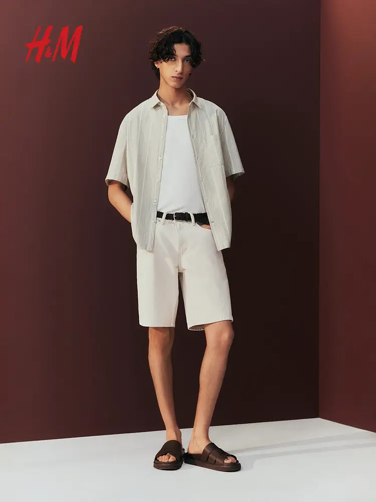 HM Men's 2025 Spring/Summer New Arrival Standard Short-Sleeved Shirt 1277530