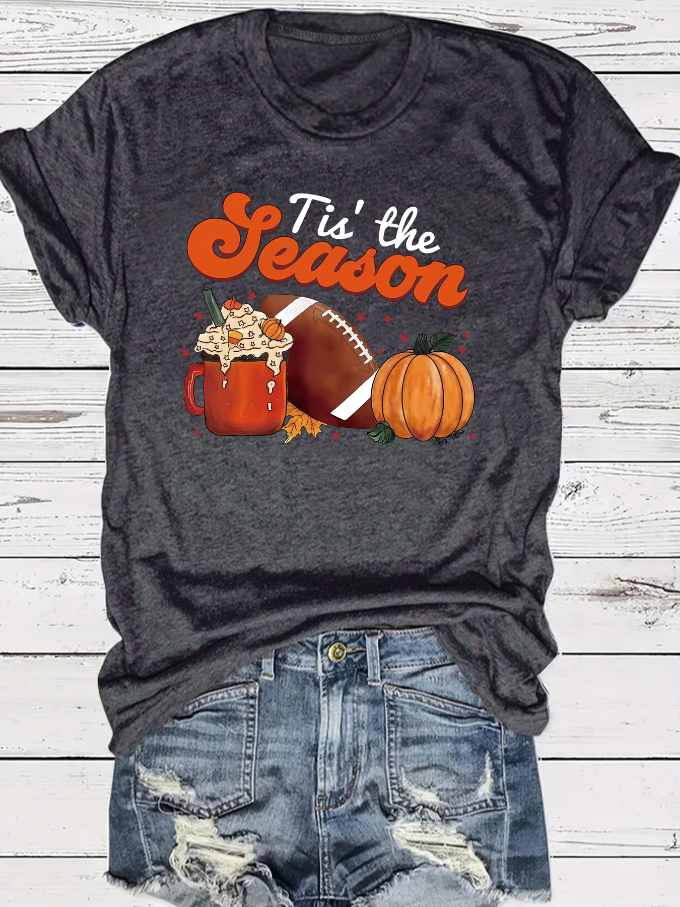 Amazon European and American Summer Women's Pumpkin Baseball Coffee Printing Round Neck Short Sleeve Casual Fashion Foreign Trade Explosions T-shirt