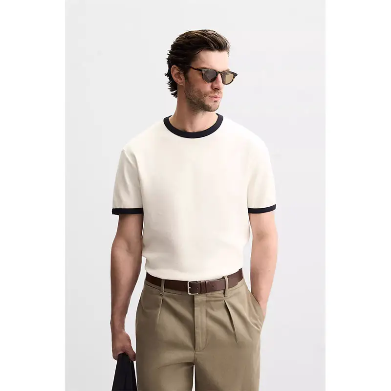 2025 summer new men's round neck color bump convex pattern Slim round neck short-sleeved T-shirt simple versatile 0761412
