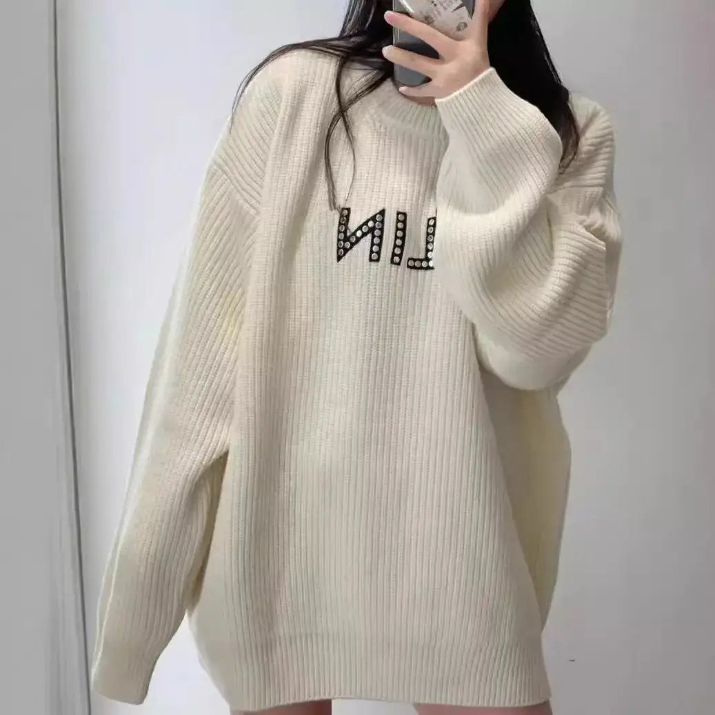 24 autumn and winter CE new fashion front pair of letters rivet patch embroidery fashion loose Joker wool warm sweater