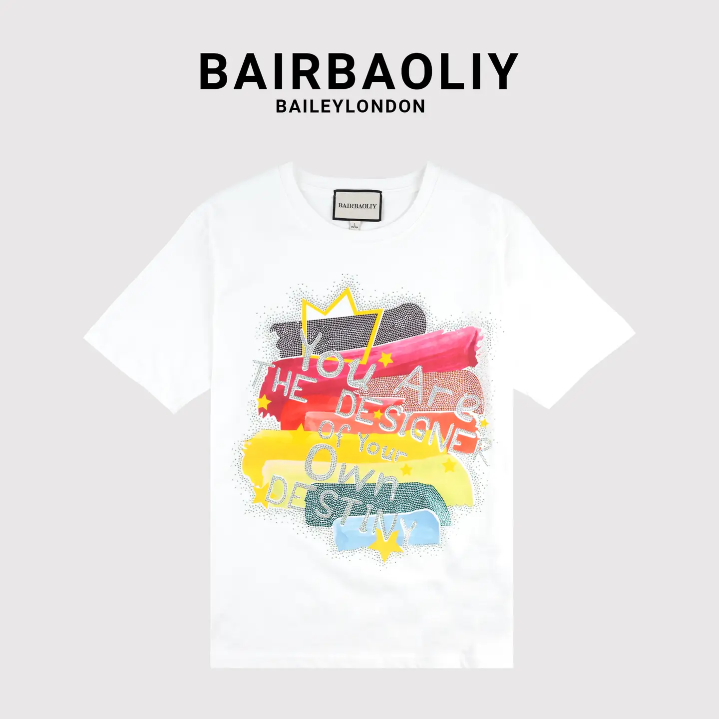 Bairbaoliy/Bairboli Brand Trend Fashion Easiest for match Creativity Print Hot Diamond T-Shirt Men and Women Loose Version Summer