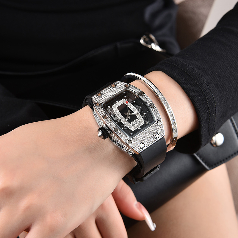 Fashionable Women's Watch Ins Trendy Full Diamond Elegant Barrel-Shaped Watch Manufacturer Supplies Large Dial Classic Ladies