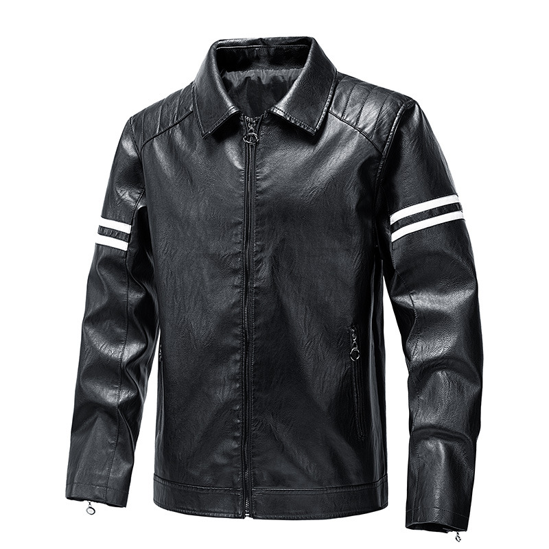 [Thin/Thick] Spring and Autumn Cross-border Casual Men's Leather Clothing Stitching Motorcycle Retro Fashion Leather Jacket Men's Coat