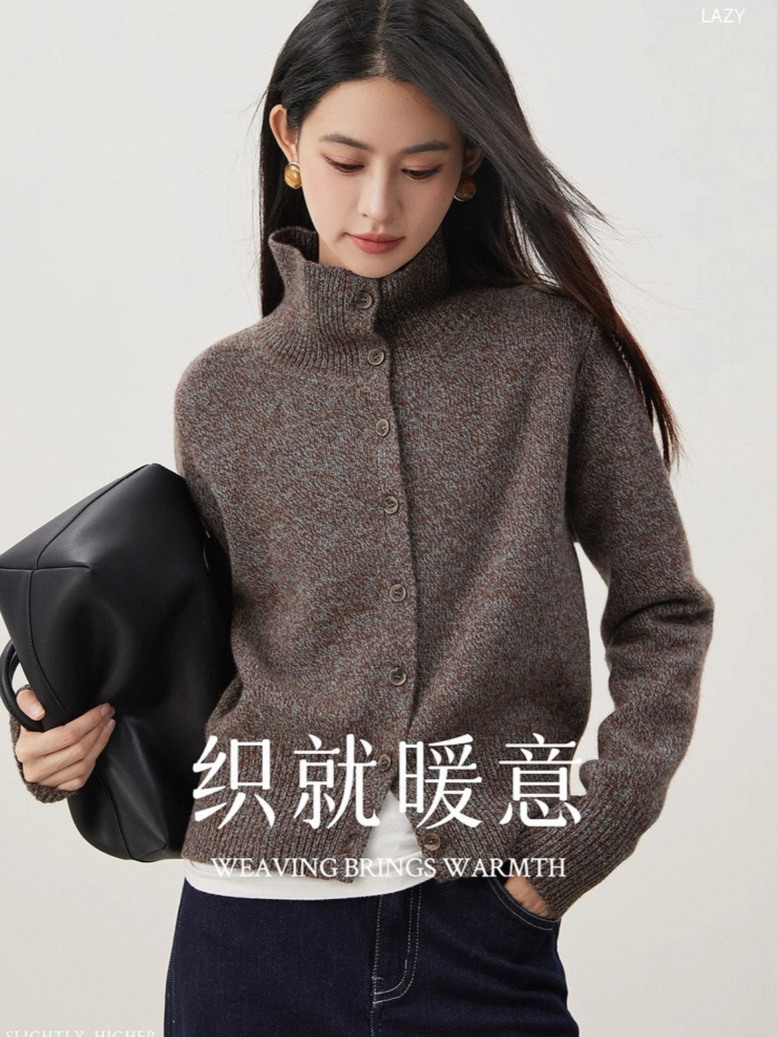 Retro Relaxed ~ 100 Wool Idea Yarn Half Turtleneck Knitted Cardigan Short Sweater for Women