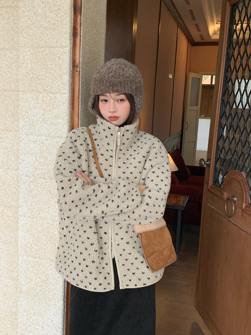 GAGD stand collar loose warm thick imitation lamb wool coat women's winter all-match cardigan coat wool top