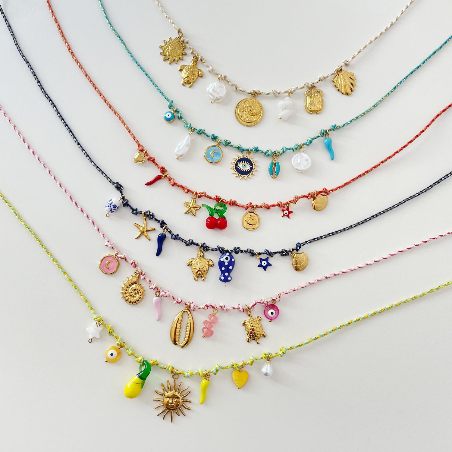 Independent Station Personalized DIY Knotted Rope Chain Elephant Lotus Feather Pendant Necklace Furnace Vacuum Plating Color Preservation