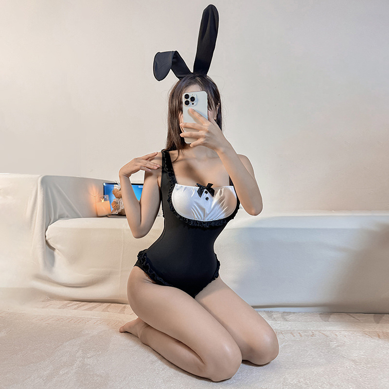 First Love New Style Sexy Lingerie Pure Desire Sexy Playful Bunny Girl Hidden Button Open Crotch No-Take-Off One-Piece Uniform Set