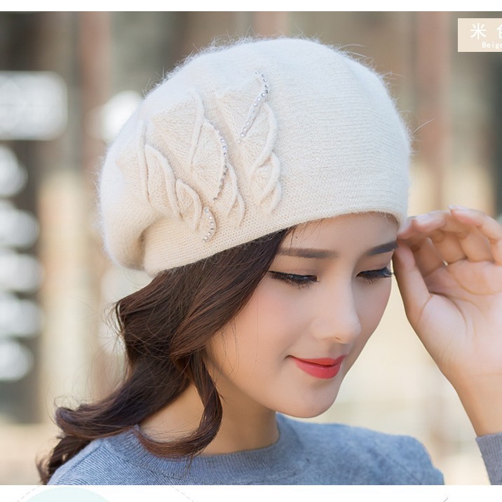 Factory wholesale autumn and winter new hat female Korean version of warm double woven berets fashion shopping rabbit fur hat