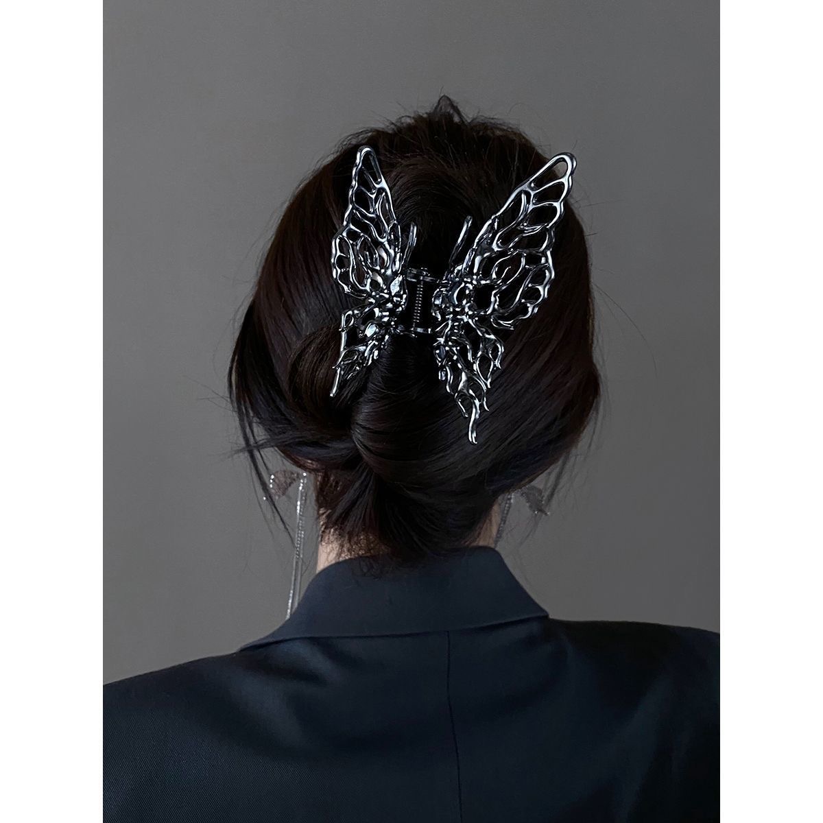 Metal liquid butterfly hairpin women's back hair clip large shark clip headdress ins niche hair clip