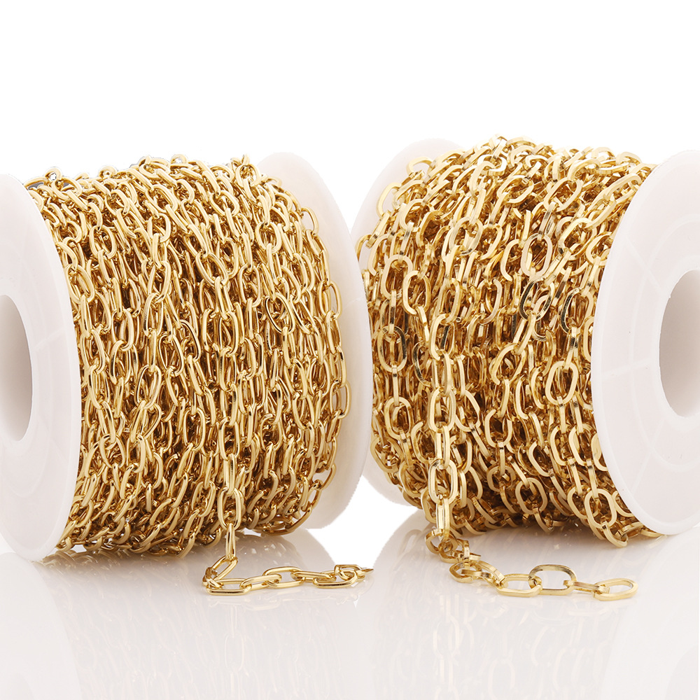 Color-retaining gold-plated stainless steel oval triangle chain square line hollow chain DIY bracelet necklace jewelry chain