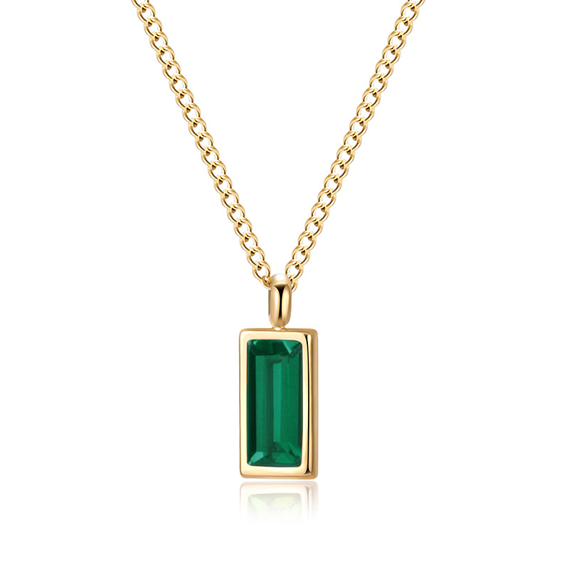 Retro Rectangular Colored Zircon Stainless Steel Necklace, Niche High-End Style, Non-Fading, Minimalist Versatile Clavicle Chain Neck Accessory