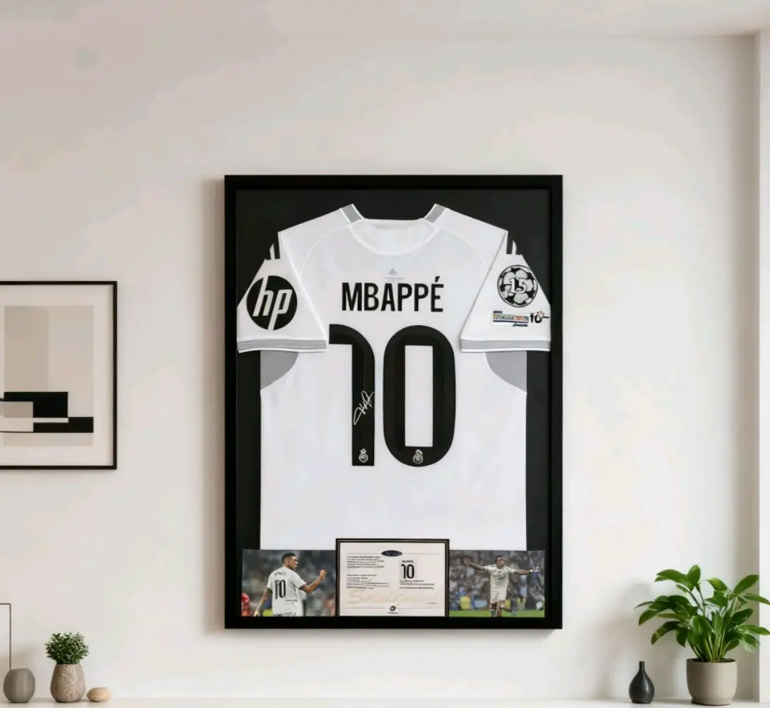 【Includes Jersey】Mbappe Real Madrid Signed Jersey Framed Jersey Photo Frame Collection Framed Gift for Birthday