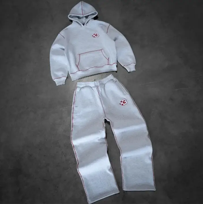 Cross-border Europe and the United States tide brand embroidery hooded sweatshirt men and women with the same red side line design sense of sweat pants hundred suit
