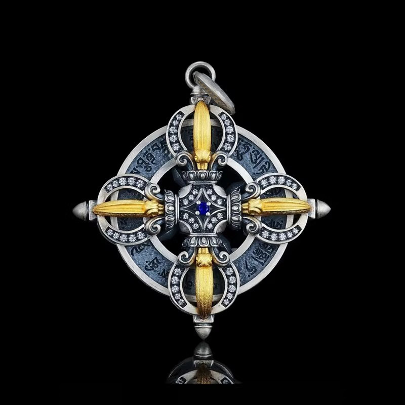 Vintage Thai Silver Cross Vajra Pendant Xizang Cultural Artifact Amulet for Protection and Good Luck Men's Necklace Xizang Pendant Necklace