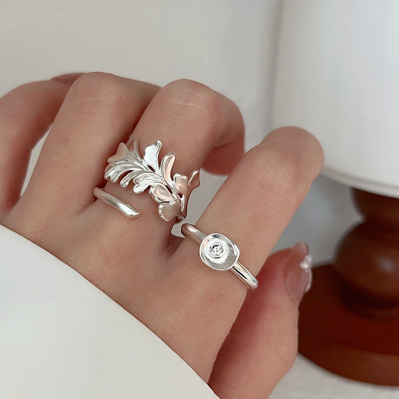 Irregular Apricot Leaf Ring for Women, Personalized Three-Dimensional Ingot Open Ring, Versatile Stackable Trendy Index Finger Ring