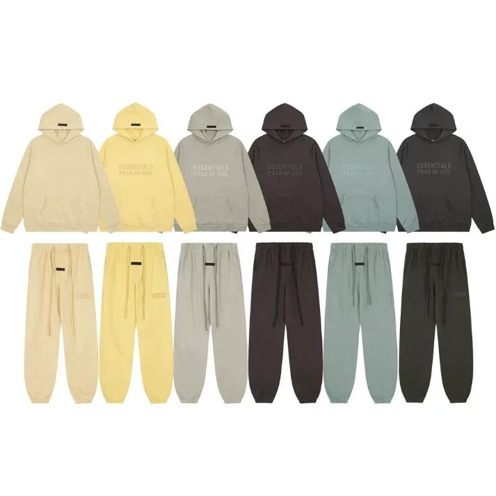 FOG High Street Double Line ESSENTIALS 3D Silicone Letter Velvet Hoodie Casual Pants Set Trendy