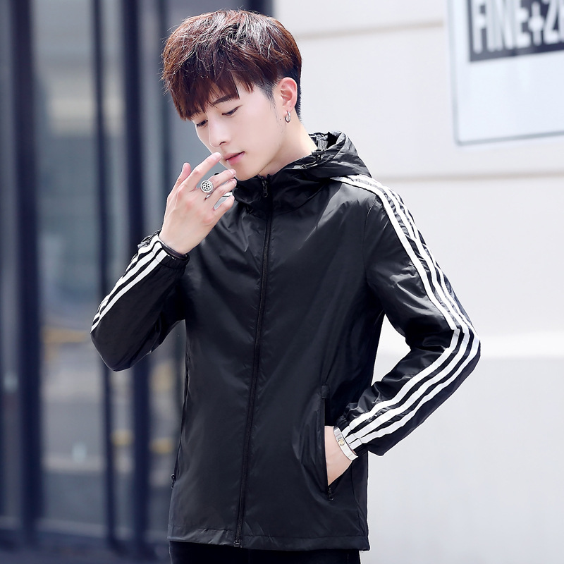 Cross-Border Three-Stripe Summer Ultra-Thin Jacket for Men, Sun Protection Clothing, Trendy Plus-Size Oversized Jacket, Loose Casual Sports Jacket