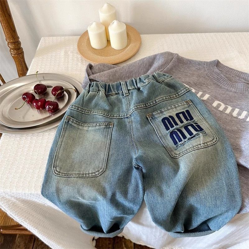 Spring and Autumn Men's and Women's Children's Wear Jeans Baby's Western Style Children's Personality Trendy Korean Style Trendy Internet Trendy Trousers with Ripped Letters