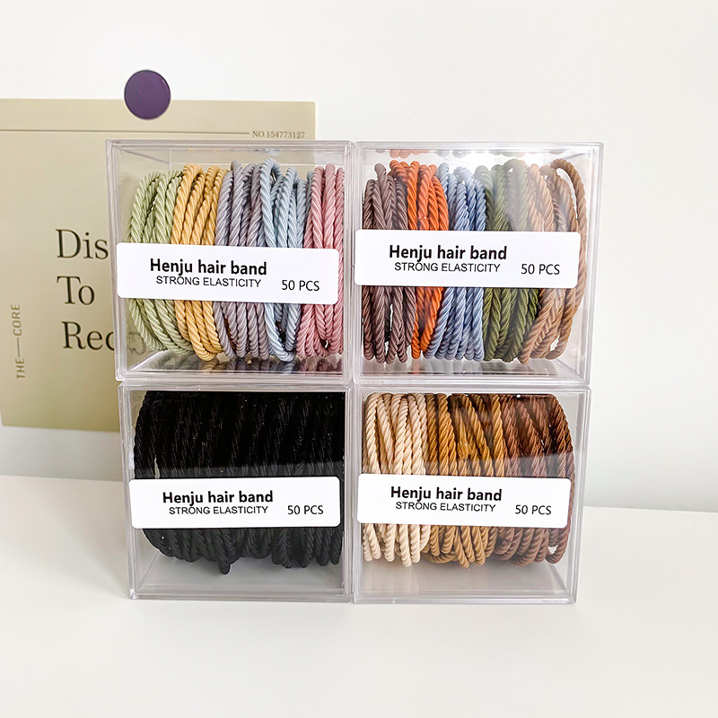 Women's Morandi Color Hair Rope with Storage Box Durable Hair Band High Elastic Hair Headwear