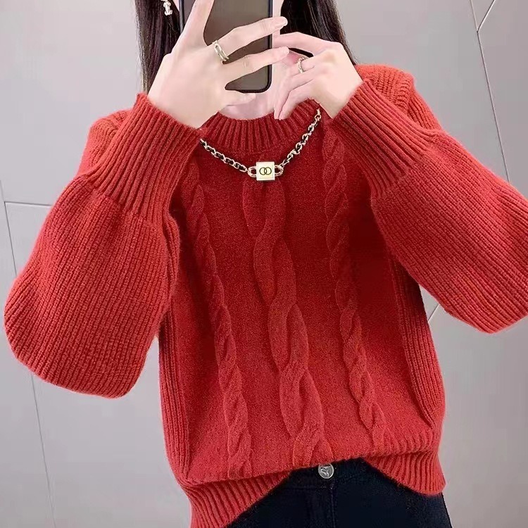 Women's twist sweater autumn and winter 2023 new fashionable western style short sweater women's inner loose top
