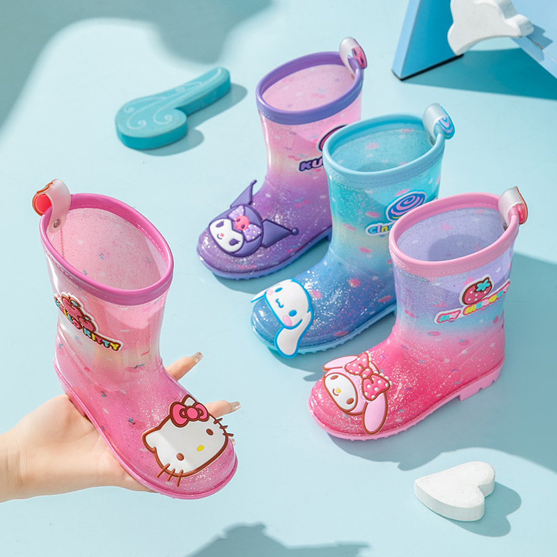 Sanli Gou Meilodi Children's Crystal Rain Boots Cute Cartoon Children's Rain Boots Middle and Low Girls' Kindergarten Water Shoes