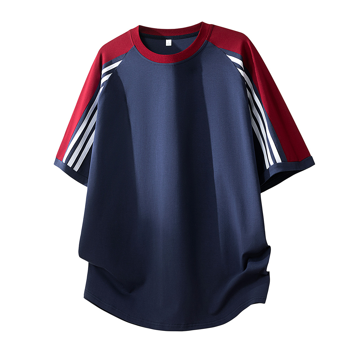 American-Style Three-Stripe Color-Block Short-Sleeve T-Shirt for Men, Summer New Hong Kong Style Loose Trendy Brand Couple's Versatile Half-Sleeve Top