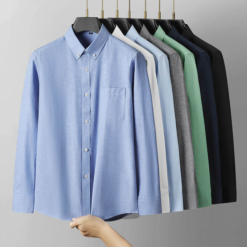 Oxford Textile Shirt Men's High-Quality Cotton Polyester Long-Sleeved Shirt Men's Young and Middle-Aged Solid Color Business Casual Shirt Men