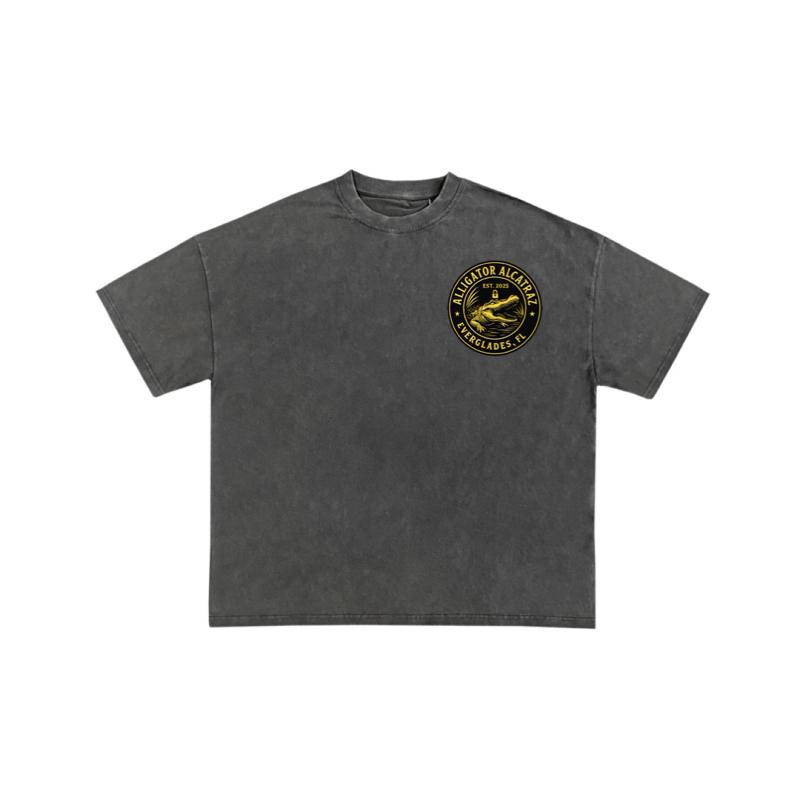Cross-Border European Size Crocodile Print Personalized Short-Sleeve T-Shirt for Men, Pure Cotton Round Neck, Men's Summer Casual Short-Sleeve Style
