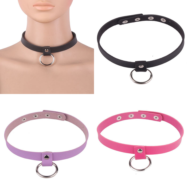 Japanese and Korean Harajuku Simple Small Ring Necklace New Punk cosplay Short Leather Collar Cross-border Jewelry
