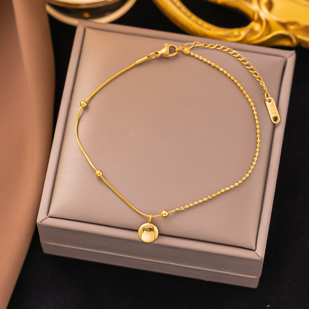 European and American Cross-border Korean Style Simple Lucky Bean Titanium Steel Anklet Female ins Niche Design Elegant Internet Celebrity Stainless Steel