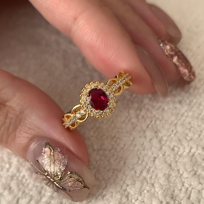 18k Real Gold Electroplated Zircon Oval Opening Ring Personalized Fashion Retro Finger Ring Light Luxury High-grade Finger Ring