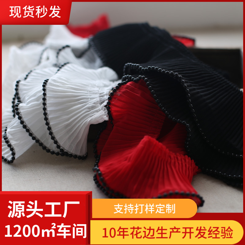 6CM chiffon pleated knife pleated beaded lace fabric skirt cuff Korean style wooden ear pleated all-match
